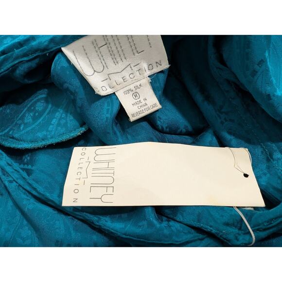 Vintage 90s Blouse Teal Green Silk Paisley Ruffle Top Shirt Misses Size M New - Picture 9 of 9